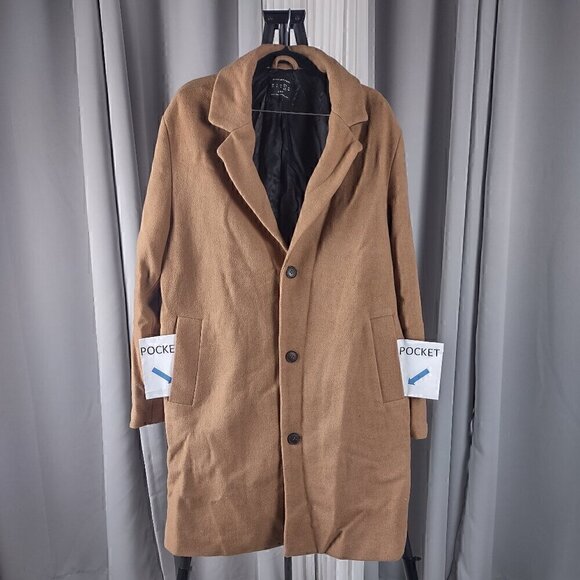 Urban Outfitters Men's Wool Blend Brown 3 Button 2 Pocket Trench Coat Size Large - Picture 5 of 15